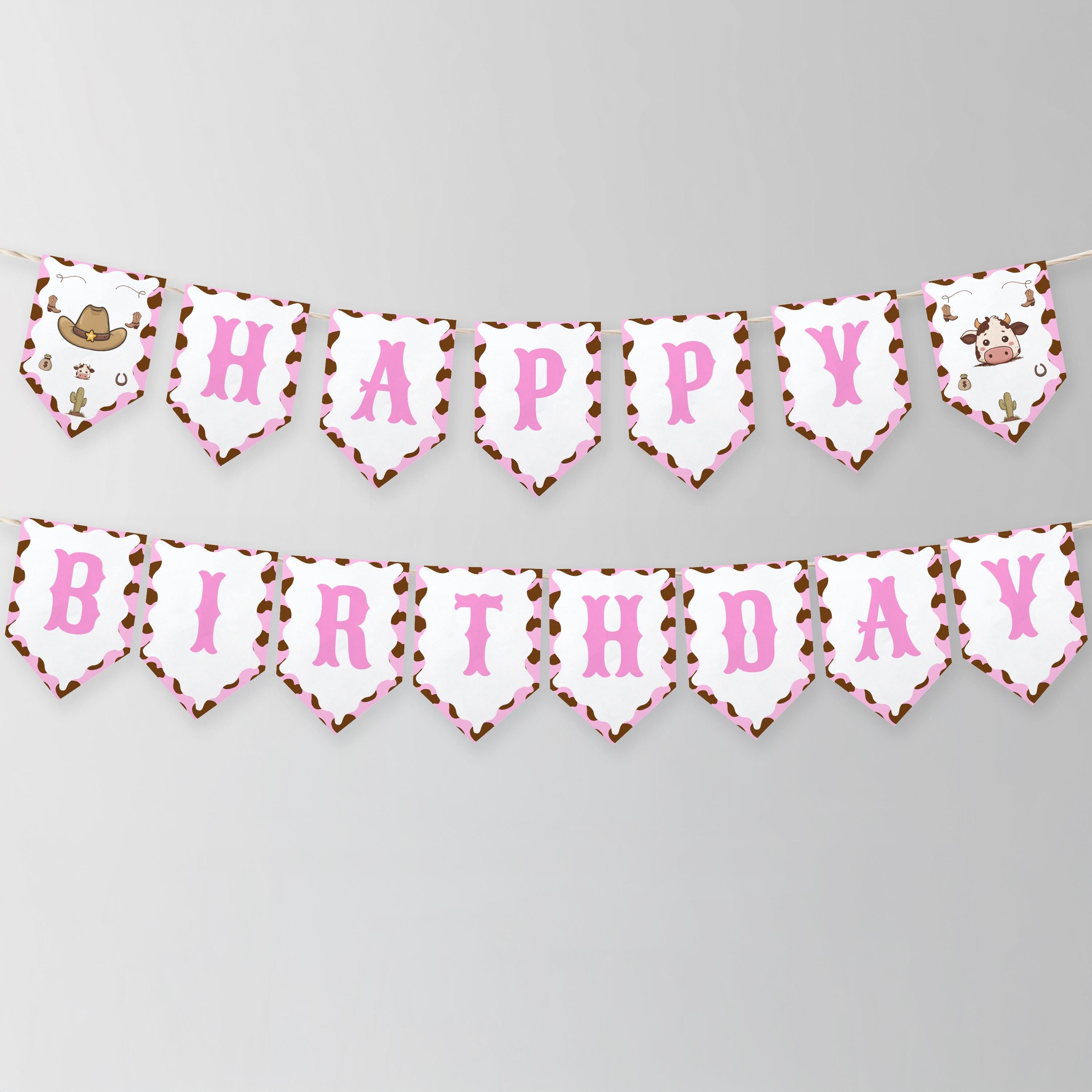 Editable Cowgirl First Rodeo Happy Birthday Banner | Printable Birthday Party Banner | Instant Download 8538