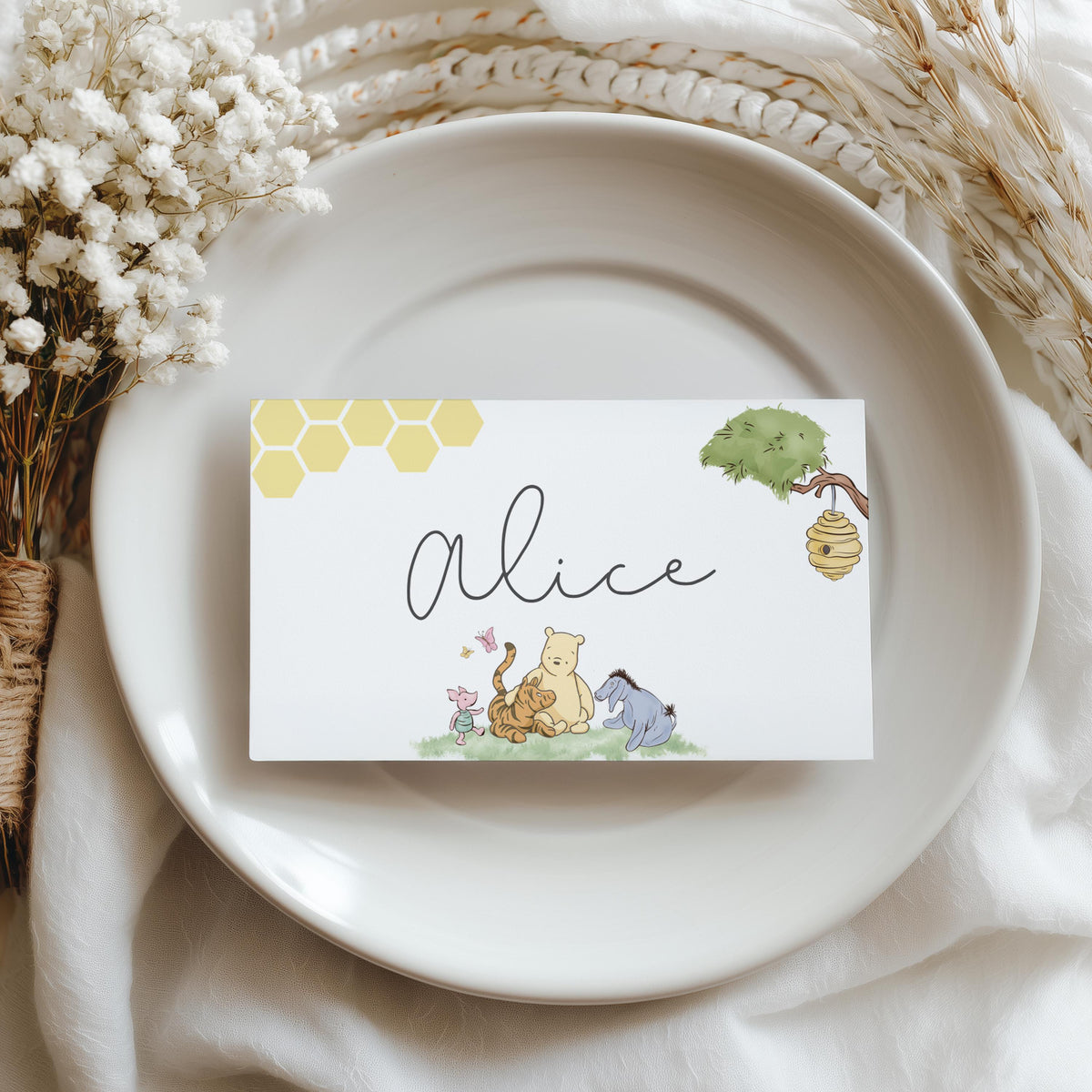 Winnie the Pooh Place Card Template Printable, Editable Place Cards