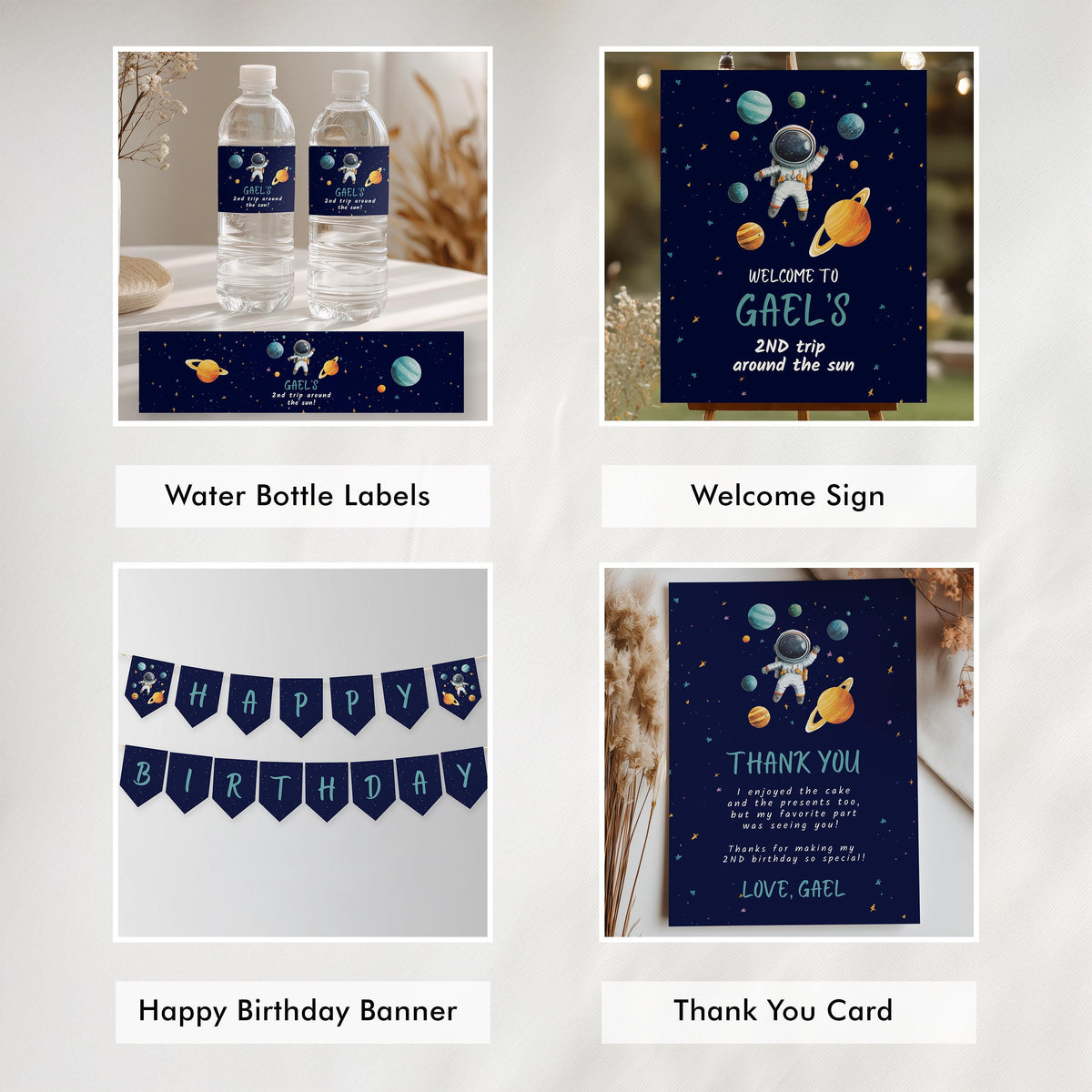 Editable Space Astronaut Party Decorations | Second Trip Around the Sun Birthday Bundle | Astronaut Party Set | Instant Download