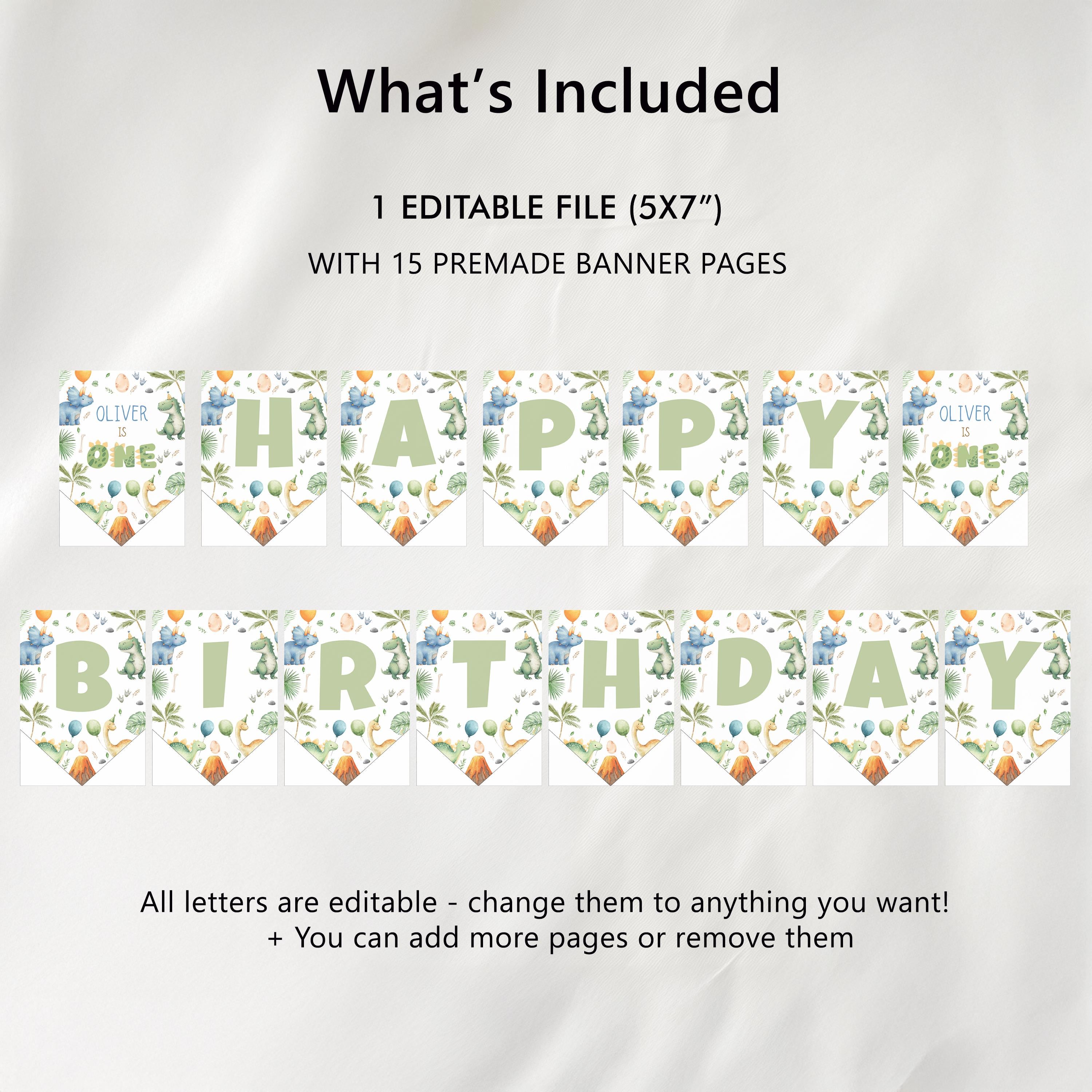 Dinosaur Happy Birthday Banner, Dinosaur Happy Birthday Banner Printable Party Templates Instant download 9165