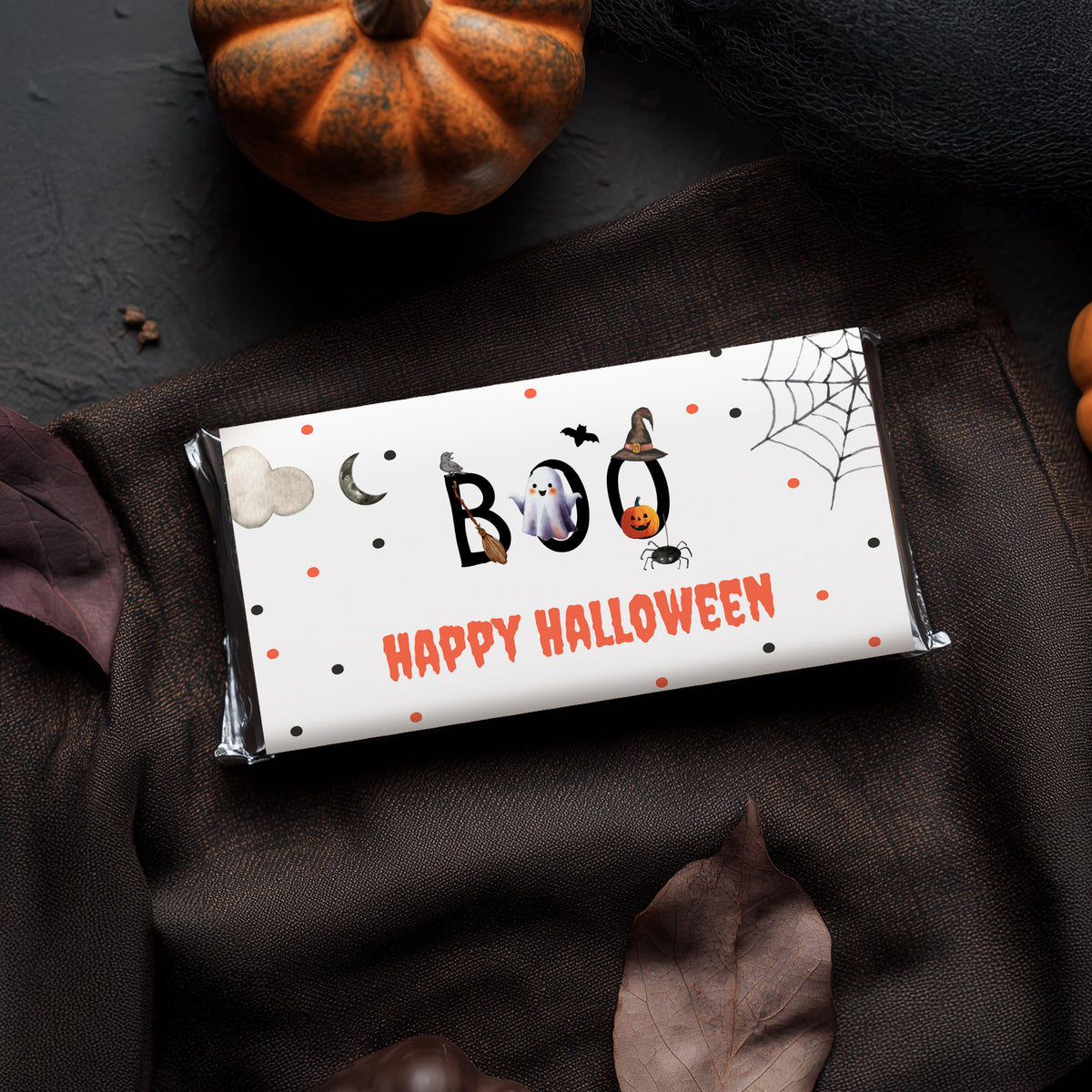 Editable Boo Halloween Cute Costume Party Candy Bar Wrapper