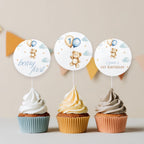 Teddy Bear Birthday Cupcake Toppers, Beary First Cupcake Toppers