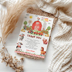 Editable Farm Thank you card, Farm Birthday Note card, Barnyard Party, Printable template Digital Instant download