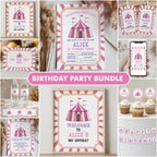 Pink Circus Party Bundle, Girl Circus Birthday Printable Decorations