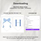 Blue bow Happy Birthday Banner, Printable Happy Birthday Banner , Birthday Decoration, Blue bow Birthday Banner