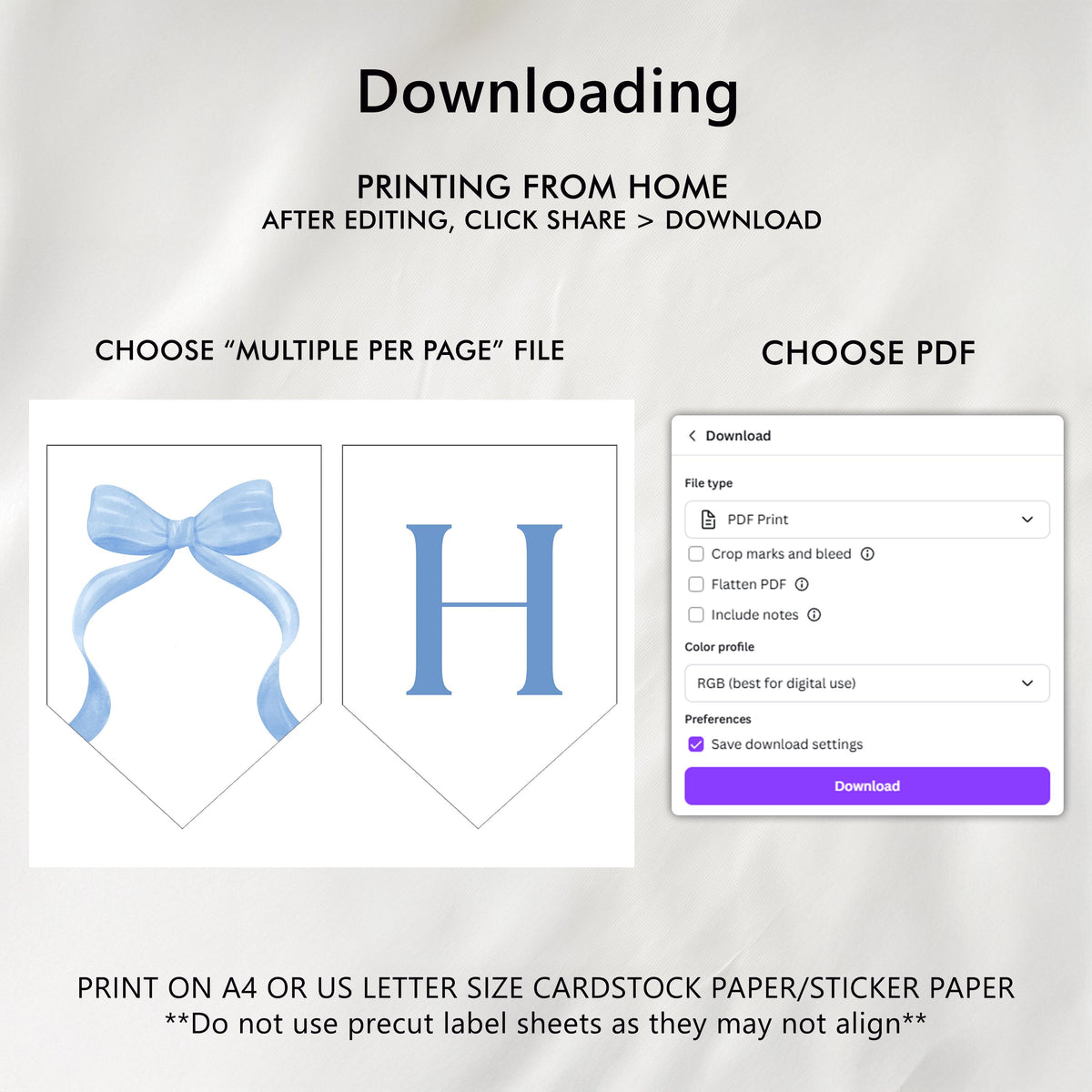 Blue bow Happy Birthday Banner, Printable Happy Birthday Banner , Birthday Decoration, Blue bow Birthday Banner