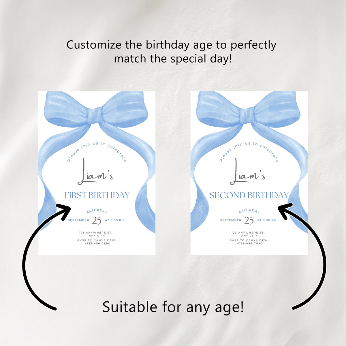 Blue Bow Birthday Chocolate Wrappers, Blue Bow Birthday Candy Bar Wrapper, Canva Template