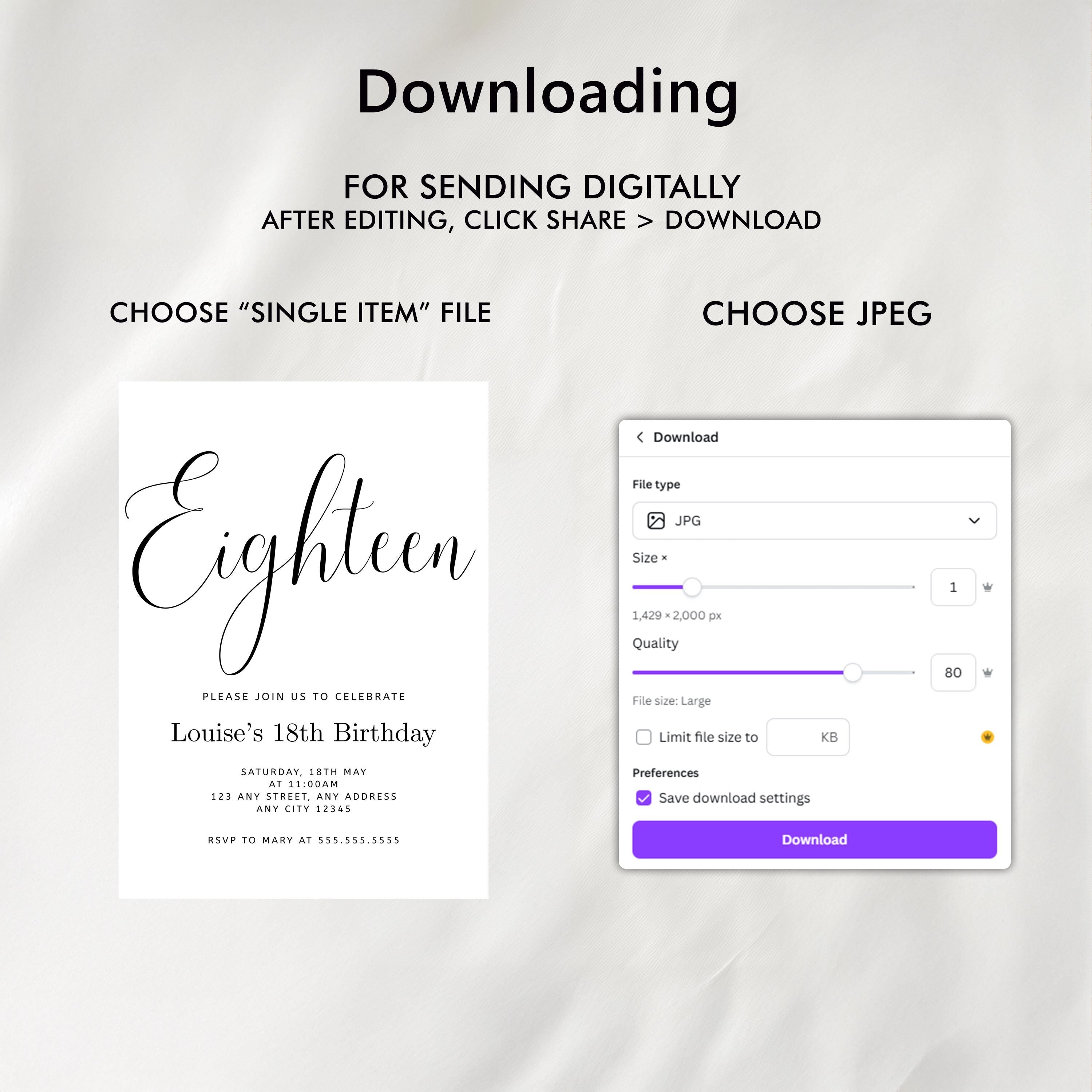 18th Minimalist Modern Birthday Invitation, Eighteenth Party Invite, 9178
