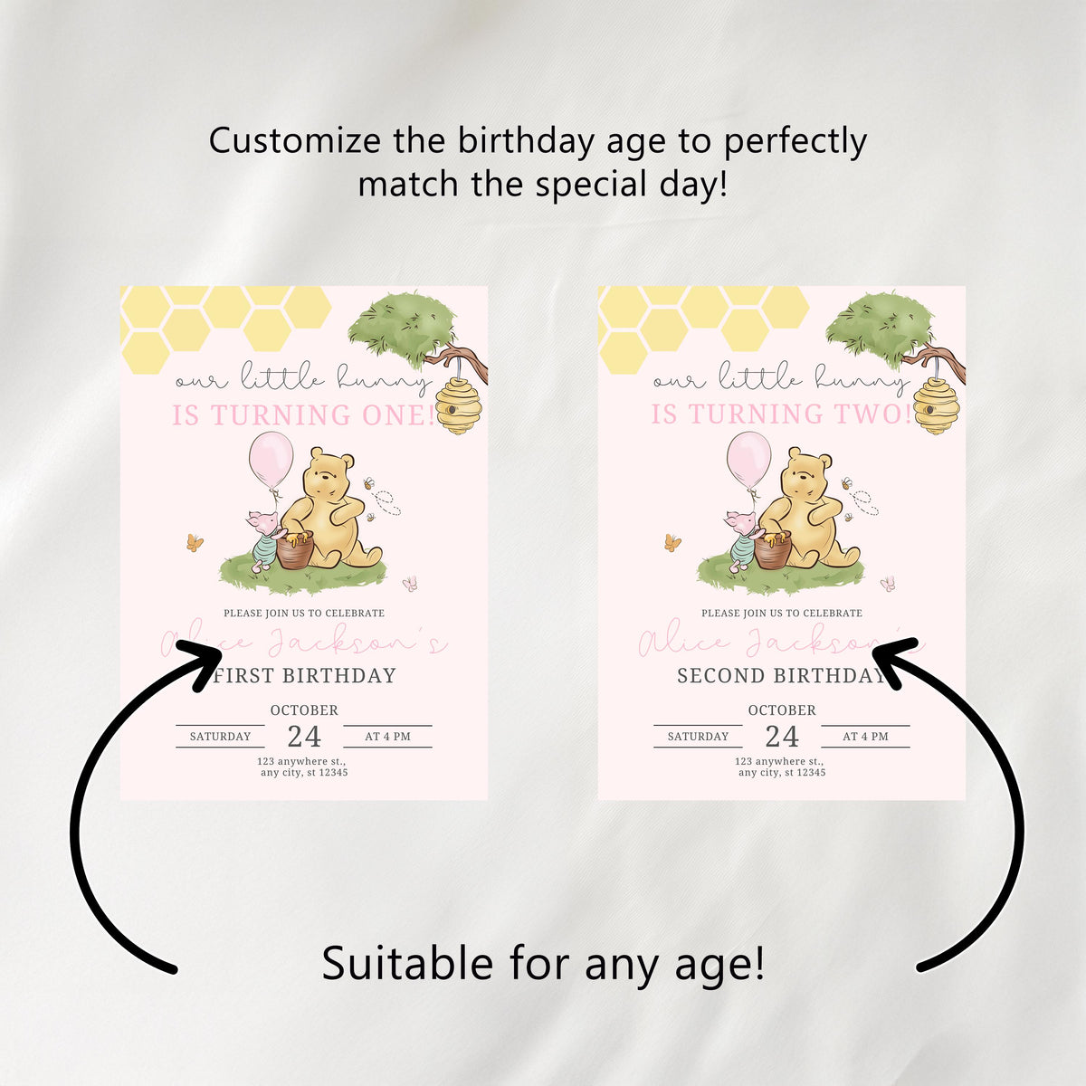Pink Winnie the Pooh Water Bottle Labels, 1st Birthday Printable Bottle Label