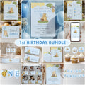 Blue Winnie the Pooh Birthday Decorations, 1st Party Bundle, Printable Party Set