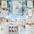 Blue Winnie the Pooh Birthday Decorations, 1st Party Bundle, Printable Party Set