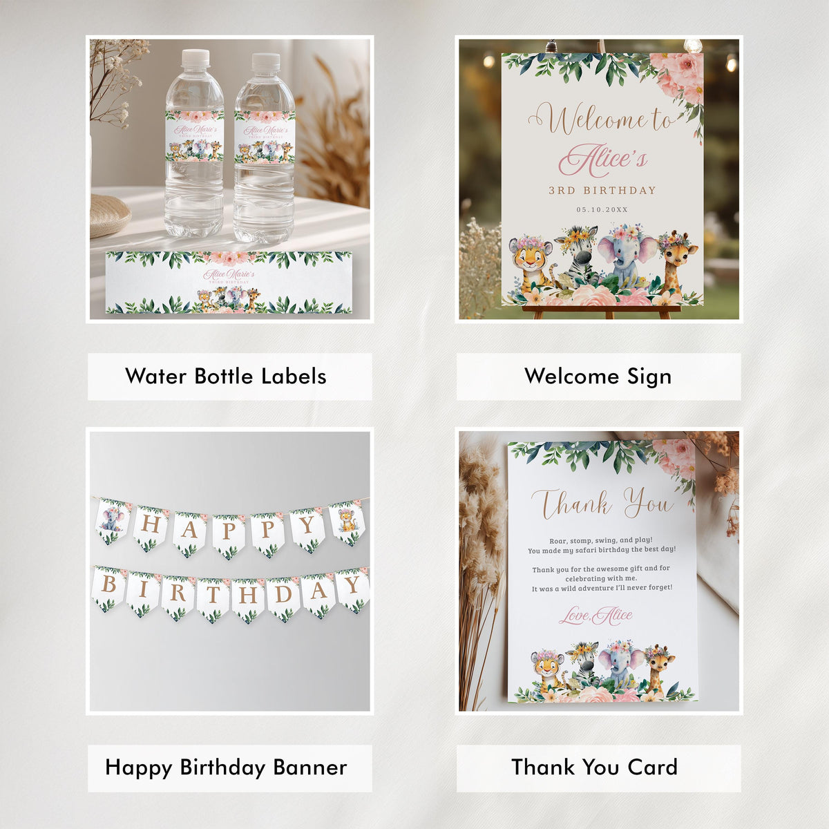 Safari Girl Birthday Bundle | Birthday Bundle Safari Wild Party Set | Instant Download