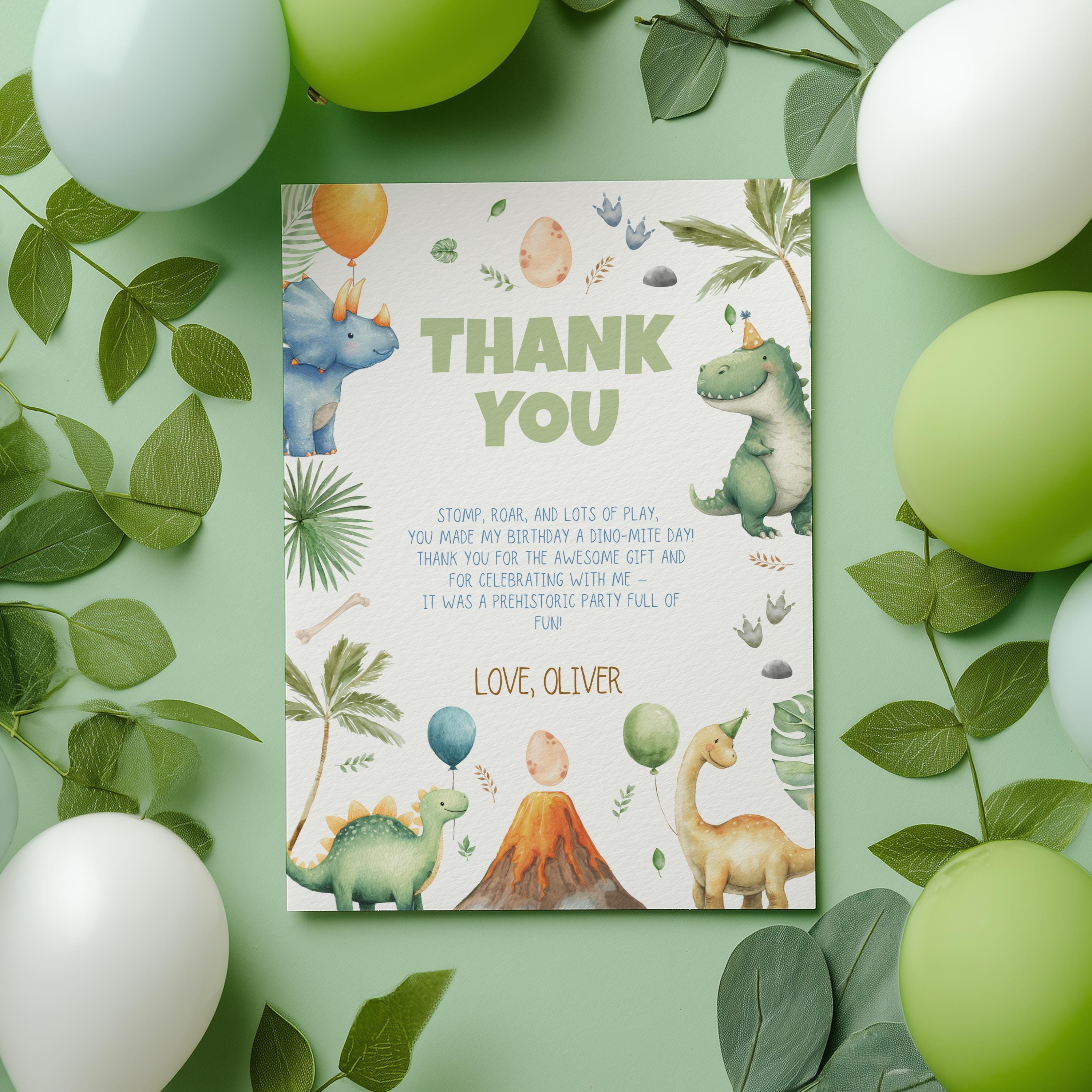 EDITABLE Three Rex Thank you card Dinosaur First birthday Note card Three rex party Instant Download Printable Template 9166