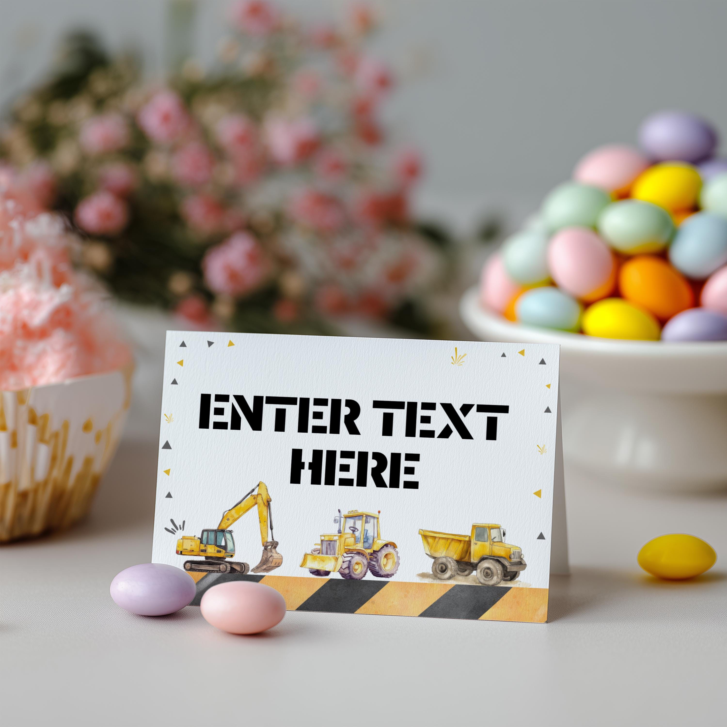 Construction First Birthday Food Tags | 1st Birthday Party Buffet Labels | Construction Tractors Tent Cards | Printable Table Labels 9164