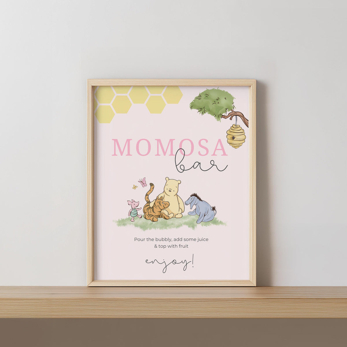 Pink Winnie the Pooh Mimosa Bar Sign, Momosa Bar Baby Shower Juice Tags