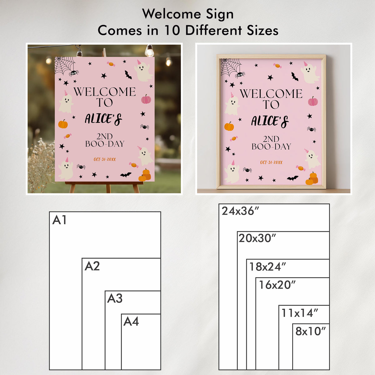 Pink Little Boo Birthday Welcome Sign: Girl Halloween Party Decor (Digital Download) 9162