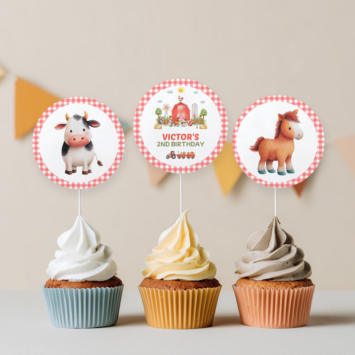 Farm Birthday Party Cupcake Toppers, Farm Cupcake Toppers, Barnyard Toppers, Instant Download