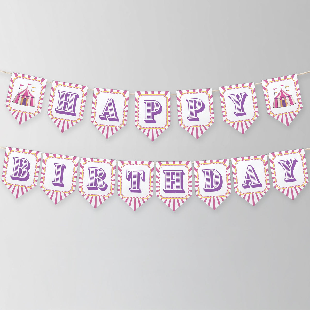 Pink Circus Birthday Banner, Happy Birthday Printable Banners