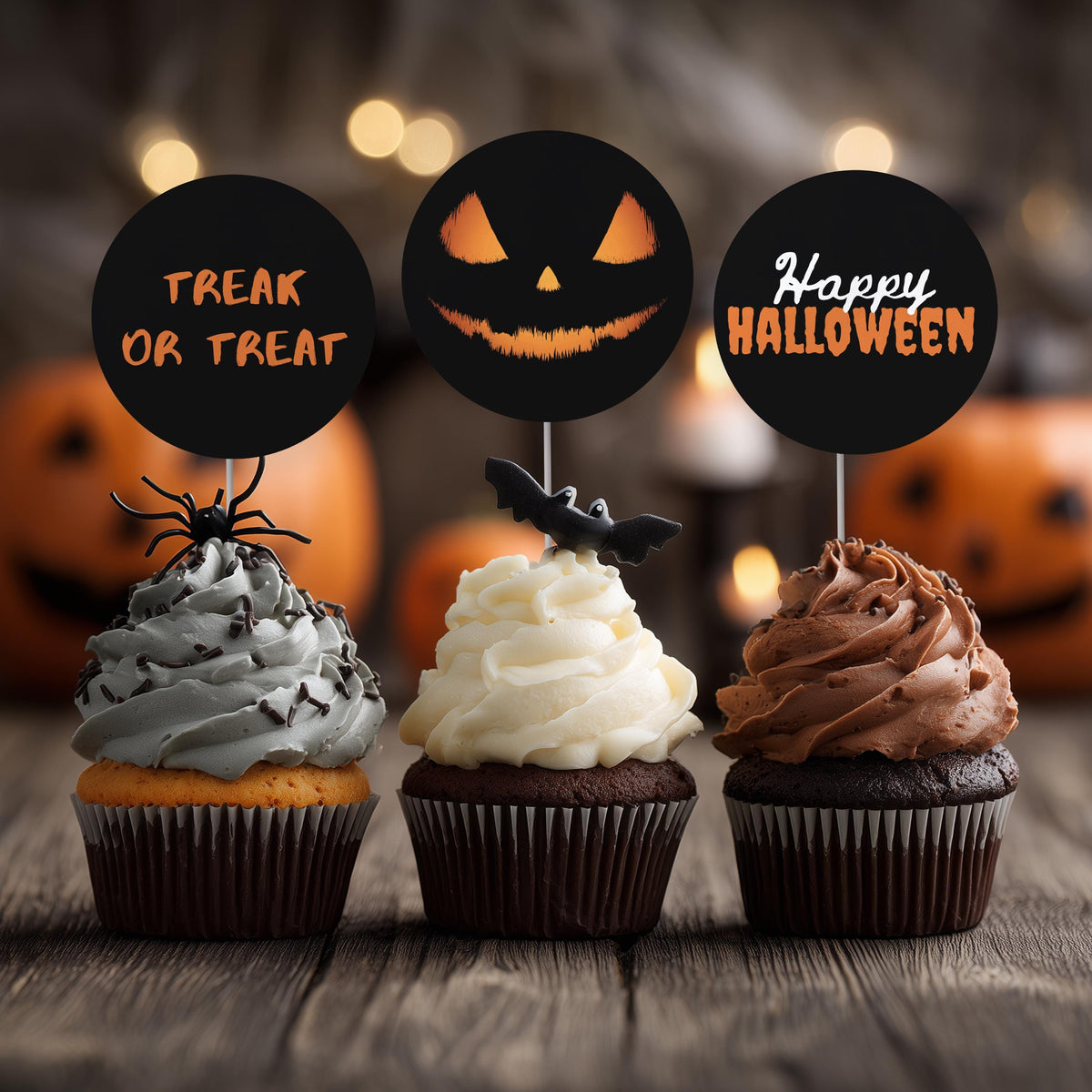 Editable Halloween Pumpkin Face Party Cupcake Toppers | Printable Cake Toppers | Instant Download Template