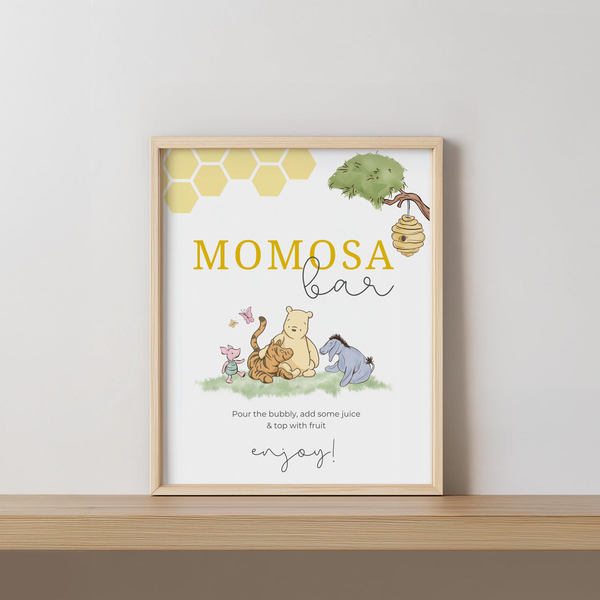 Winnie the Pooh Mimosa Bar Sign, Momosa Bar Baby Shower Juice Tags