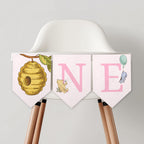 Pink Winnie the Pooh High Chair Banner, Printable Bunting Flag