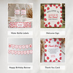 Editable Two Sweet Birthday Party Decorations | Strawberries Printable Party Bundle