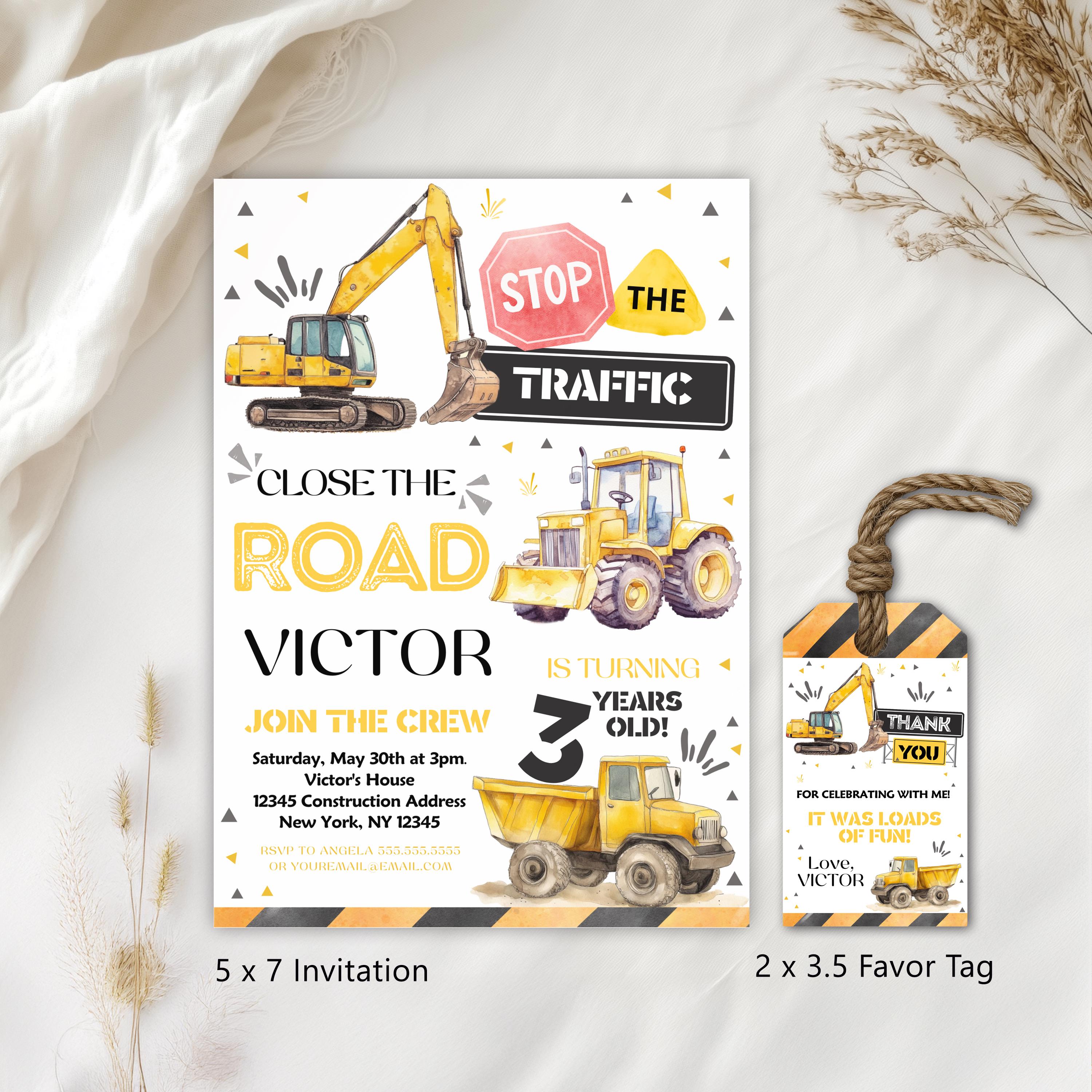 Editable Construction Invitation, Tractor Truck Invitations , Dump Truck Party Invite, Printable template Digital 9152