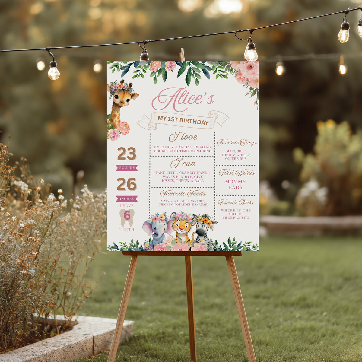 Safari Wild ONe Milestone Sign, Safari Girl 1st Birthday Milestone Board, Wild One Milestone Poster Printable, Baby First Year