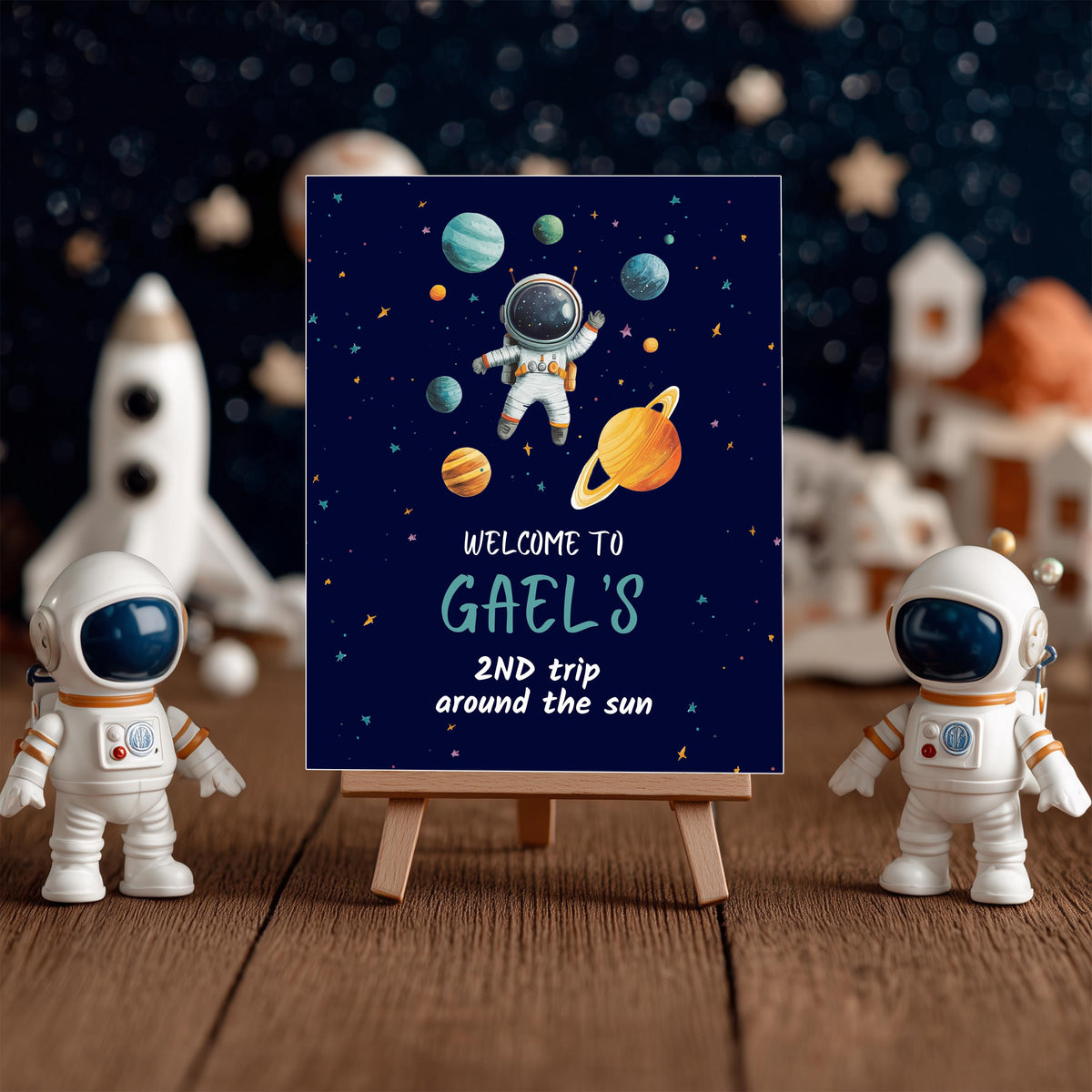Space Astronaut Birthday Welcome Sign – Second Trip Around the Sun Editable & Instant Download
