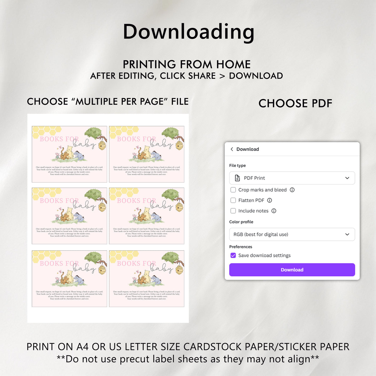 Pink Winnie the Pooh Books For Baby Printable, Baby Shower Book Request Cards