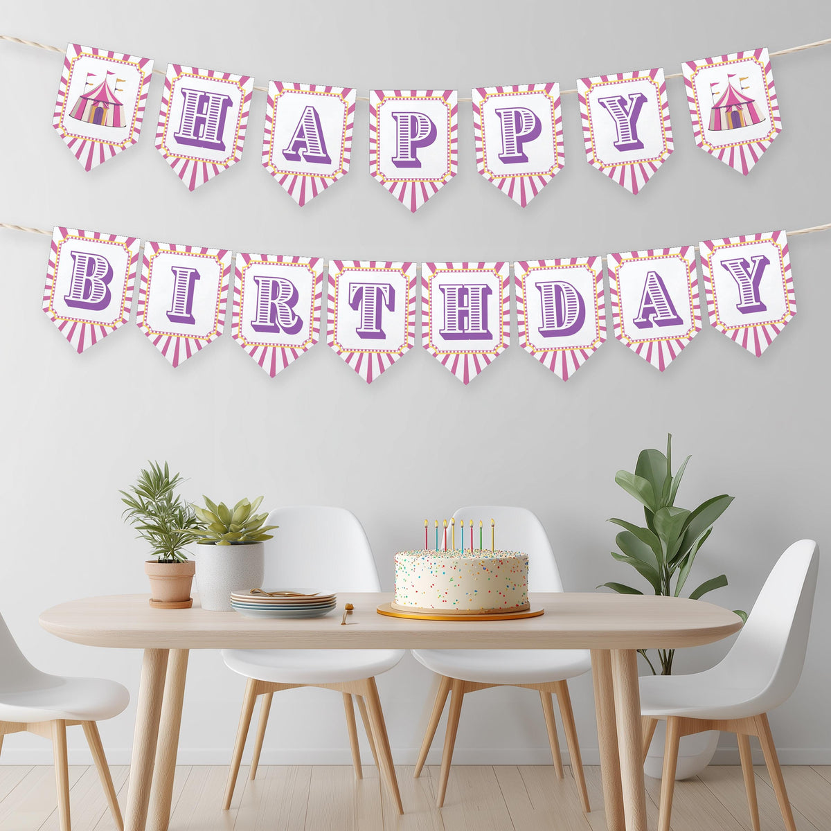 Pink Circus Birthday Banner, Happy Birthday Printable Banners