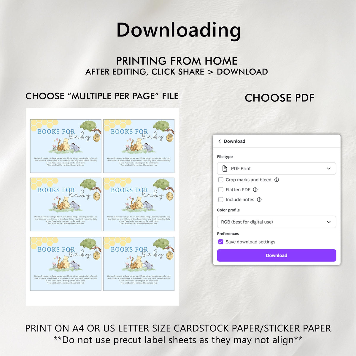Blue Winnie the Pooh Books For Baby Printable, Baby Shower Book Request Cards