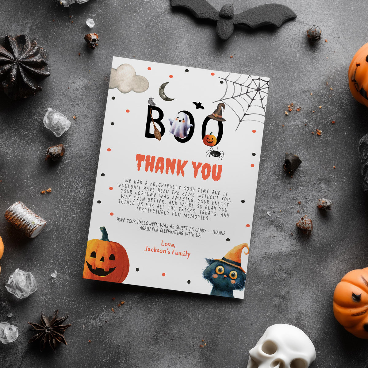 Editable Halloween Thank You Card, Printable Template