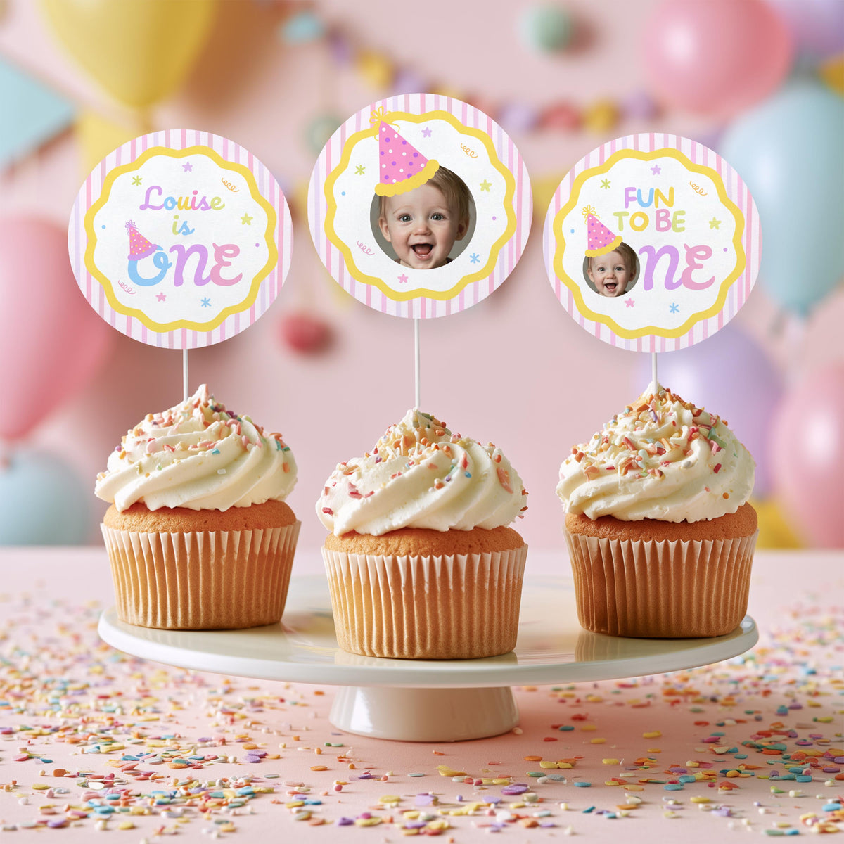 Fun to Be One Cupcake Topper, 1st Birthday Cupcake Toppers