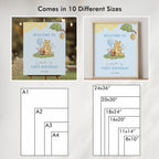 Blue Winnie the Pooh Welcome Sign, Birthday Sign
