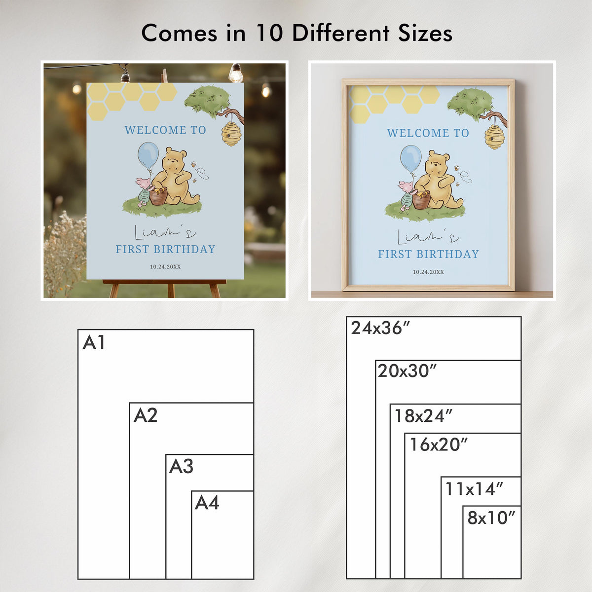 Blue Winnie the Pooh Welcome Sign, Birthday Sign