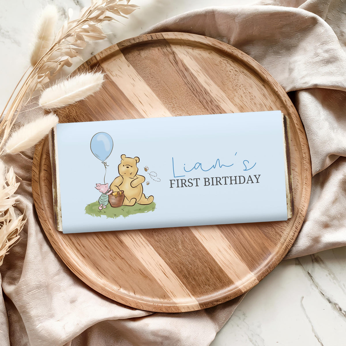 Blue Winnie the Pooh Birthday Chocolate Wrappers, Candy Bar Label