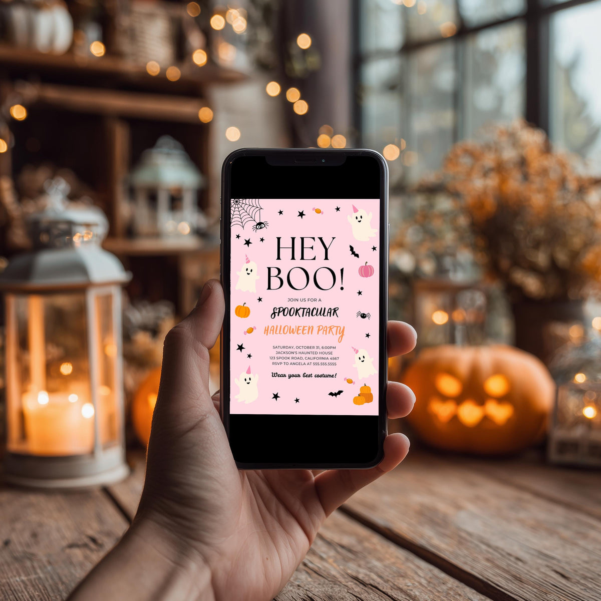 Editable Halloween Invitation, Spooktacular Halloween Party Invitation, Pink Ghost Halloween Invitation, Girl Boo Halloween Invitation