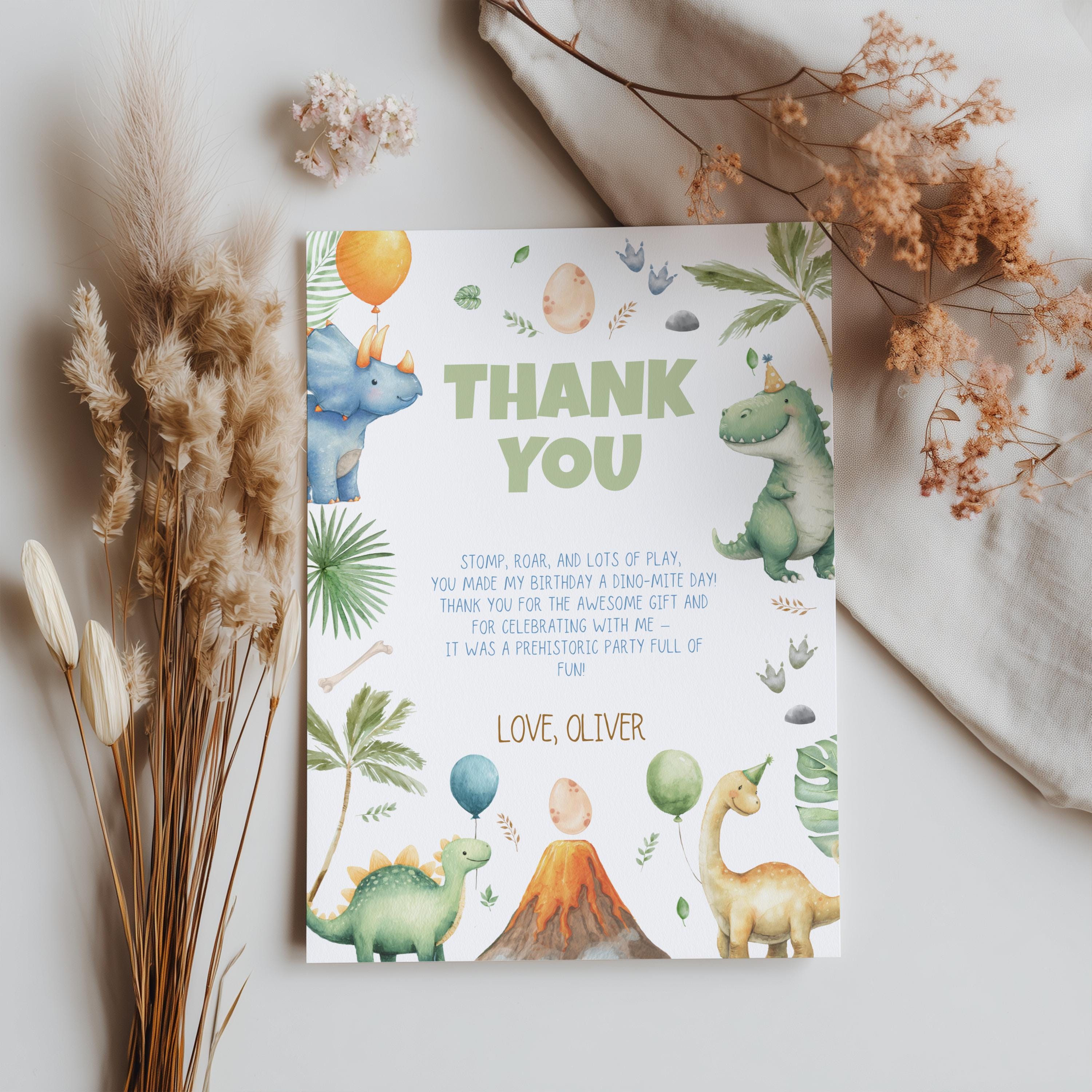 EDITABLE Three Rex Thank you card Dinosaur First birthday Note card Three rex party Instant Download Printable Template 9166