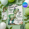 Dinosaur Three-Rex Birthday Invitation | Editable Canva Template | 3rd Birthday Invite | Instant Download 9014