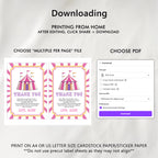 Pink Circus Thank You Card Template, Printable Thanks Card
