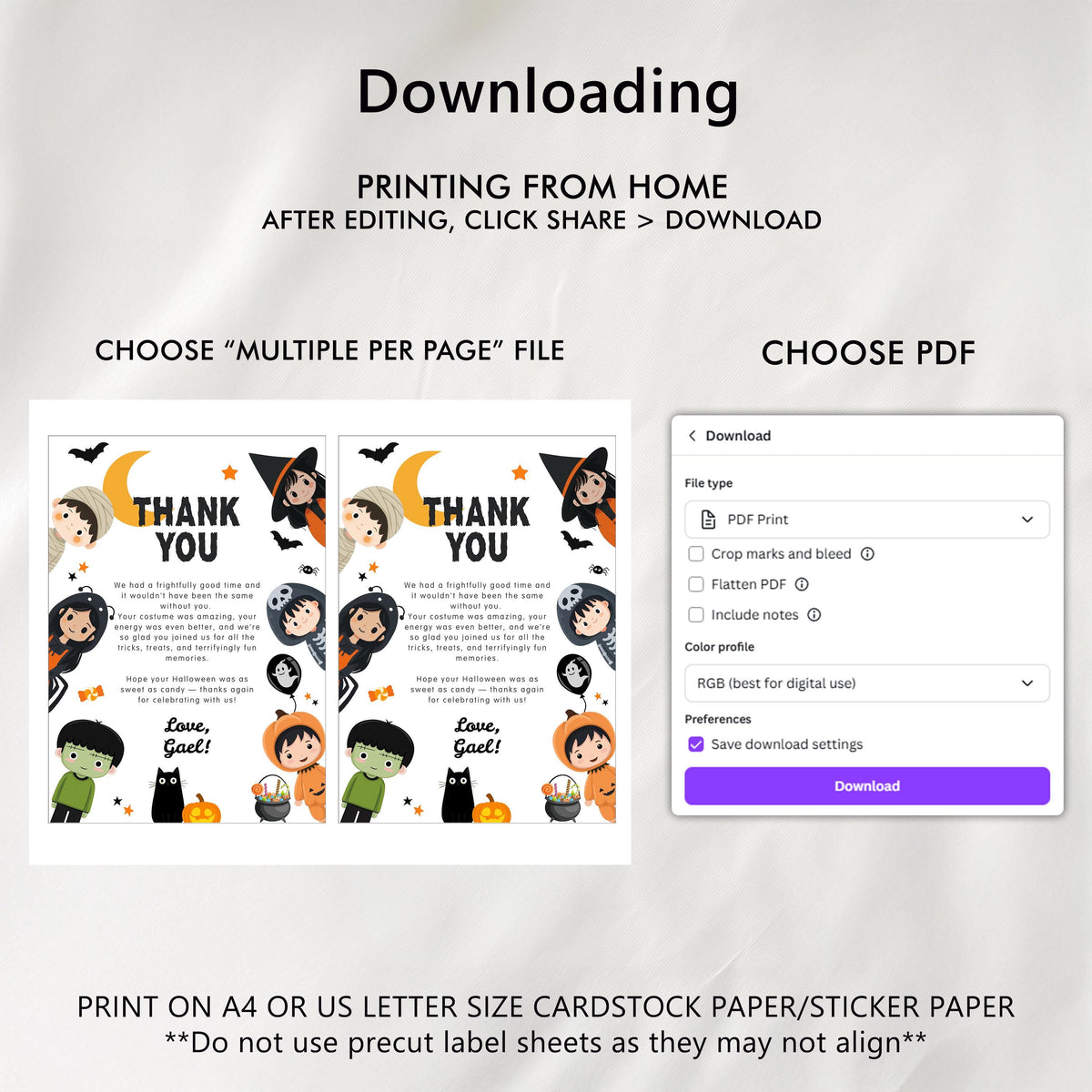 Editable Halloween Party Thank you card, Halloween Costume Thank you card, Happy Halloween Printable Template Instant Download