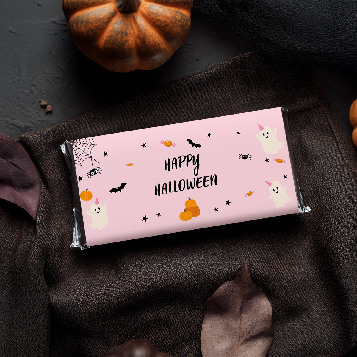 Girl Halloween Chocolate Wrapper, Pink Ghost Halloween Candy Bar Wrappers