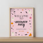 Girl Halloween Welcome Sign, Pink Ghost Halloween, Download Template