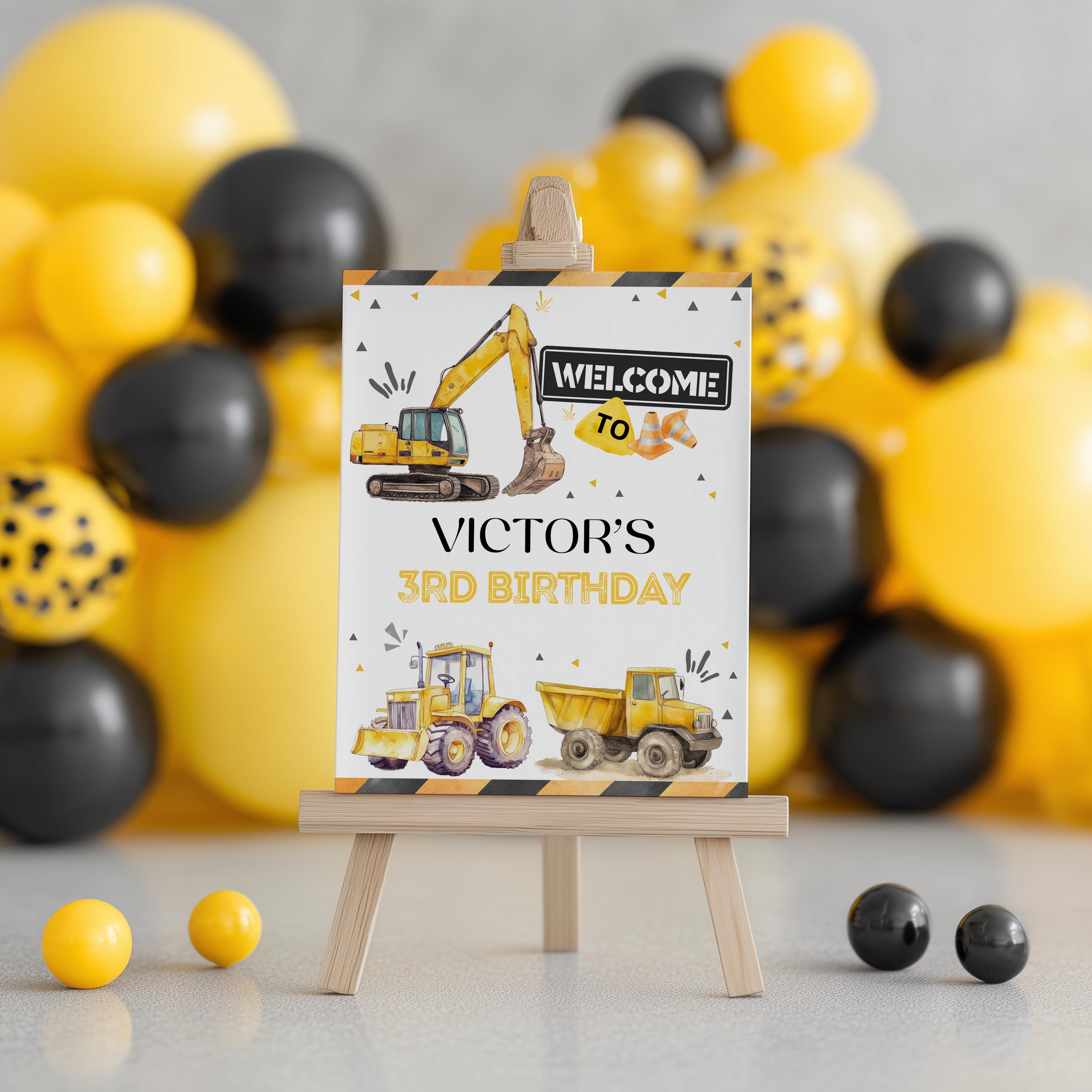 Construction Birthday Welcome Sign,  Dump Truck Birthday sign, Editable Template, Construction Theme Party decorations Instant download 9152