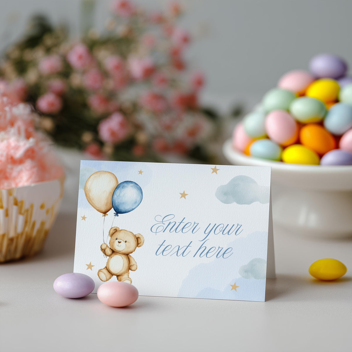 Teddy Bear Food Labels, Beary First Tent Card