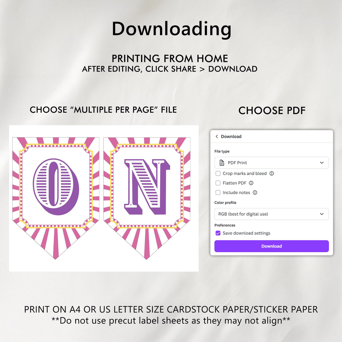 Pink Circus High Chair Banner, Printable Bunting Flag