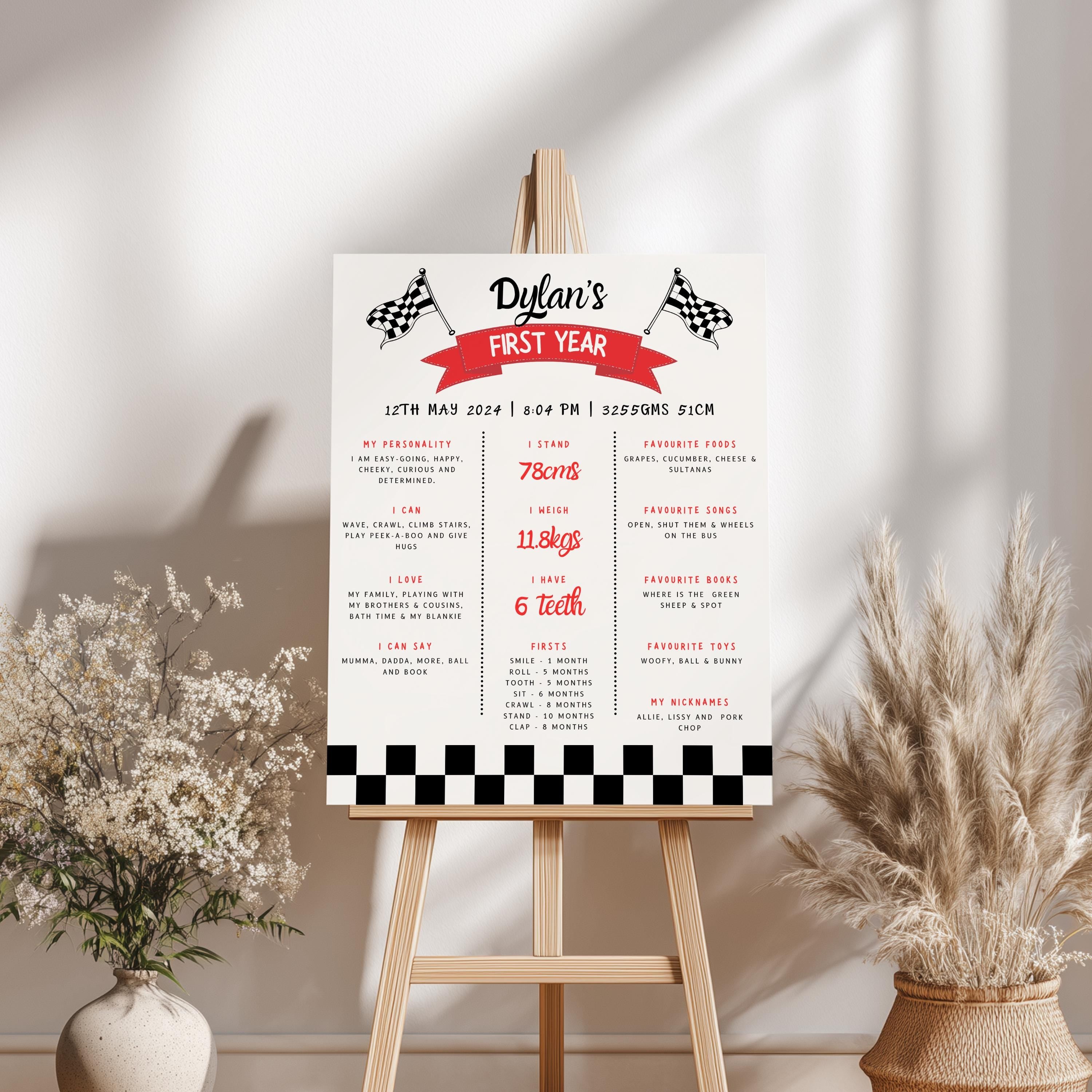 Red Car First Birthday Milestone Sign, Racing Cars 1st Birthday Milestone Board, Milestone Poster Printable, Baby First Year 5987