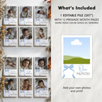 Blue Bow First Year Photos, Blue Bow 1st Birthday Photos, Blue Ribbon Baby's First Year Month Photos, Monthly Photo