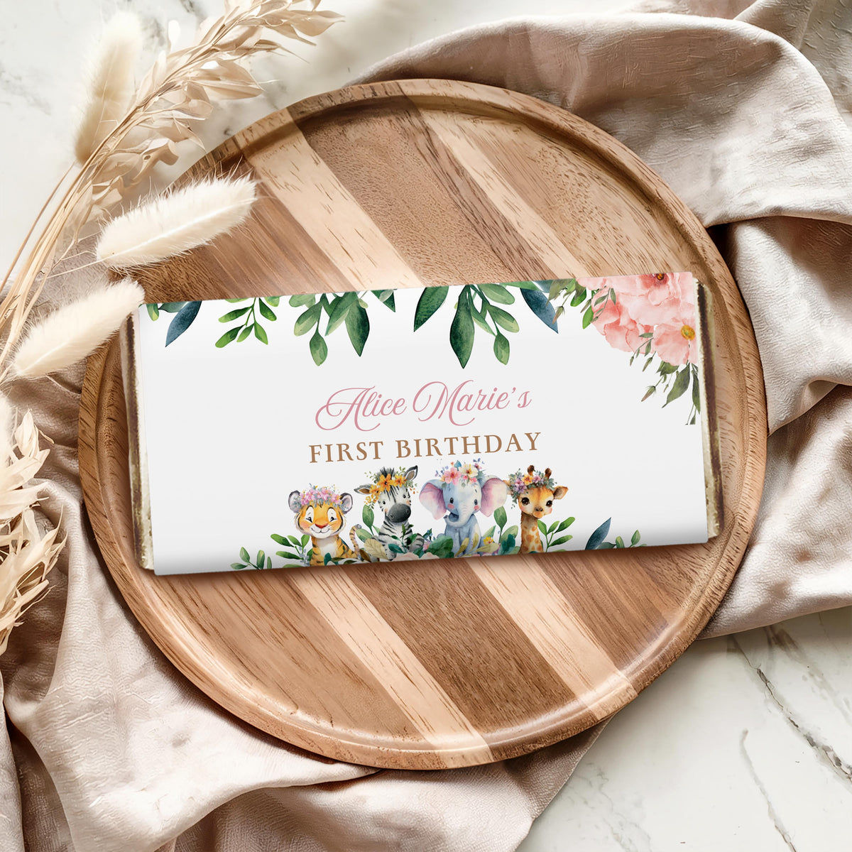 Safari Birthday Chocolate Wrappers, Wild One Birthday Candy Bar Wrapper